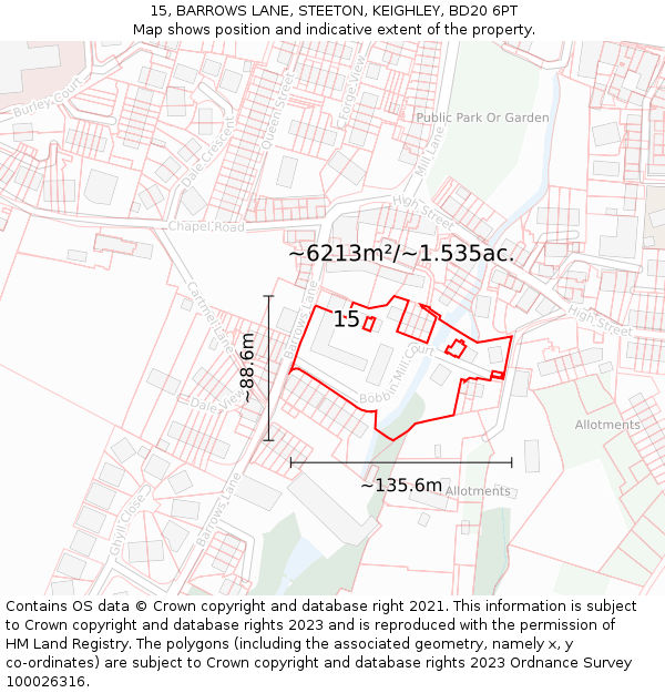 15, BARROWS LANE, STEETON, KEIGHLEY, BD20 6PT: Plot and title map