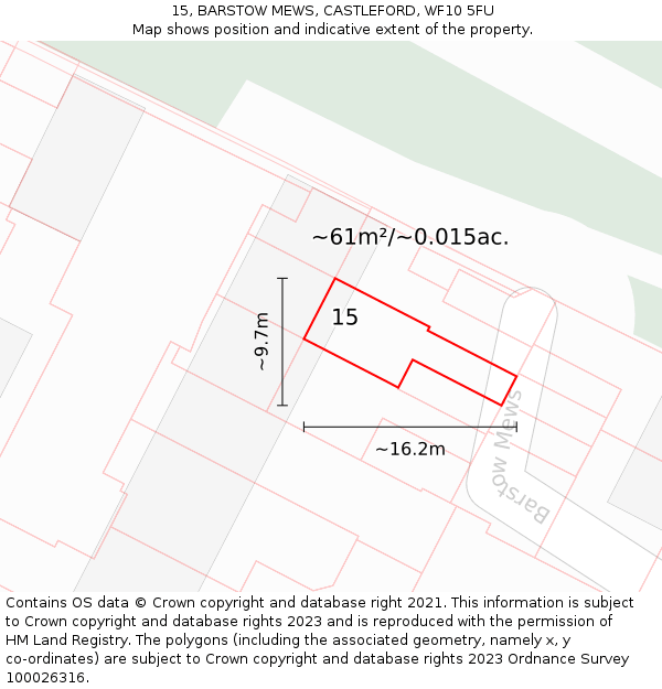 15, BARSTOW MEWS, CASTLEFORD, WF10 5FU: Plot and title map