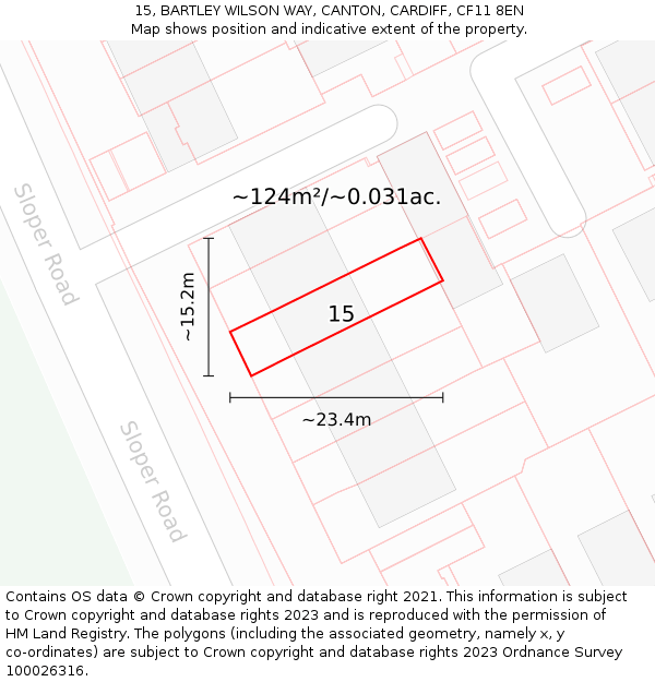 15, BARTLEY WILSON WAY, CANTON, CARDIFF, CF11 8EN: Plot and title map