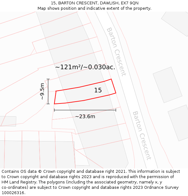 15, BARTON CRESCENT, DAWLISH, EX7 9QN: Plot and title map