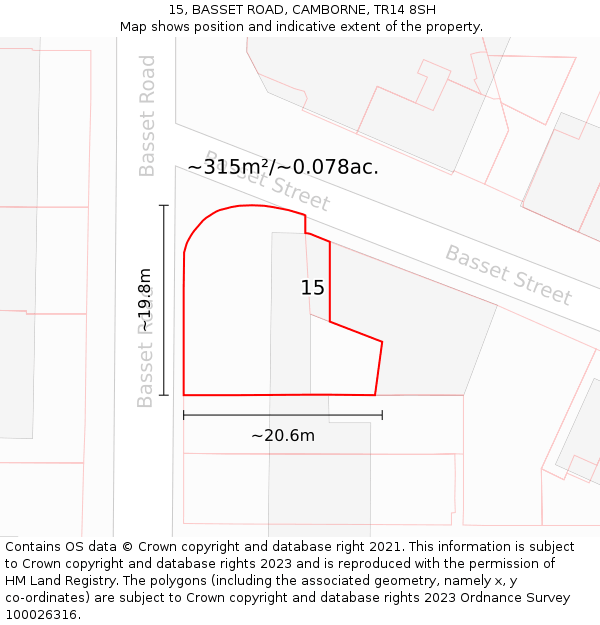 15, BASSET ROAD, CAMBORNE, TR14 8SH: Plot and title map