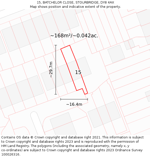 15, BATCHELOR CLOSE, STOURBRIDGE, DY8 4AX: Plot and title map