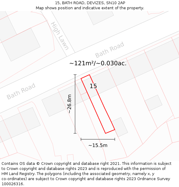 15, BATH ROAD, DEVIZES, SN10 2AP: Plot and title map
