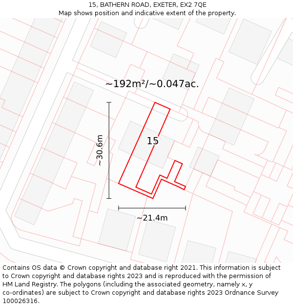 15, BATHERN ROAD, EXETER, EX2 7QE: Plot and title map