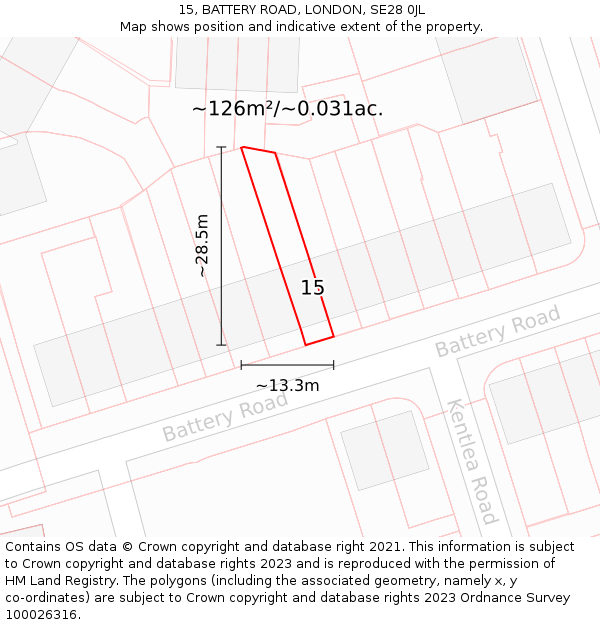 15, BATTERY ROAD, LONDON, SE28 0JL: Plot and title map