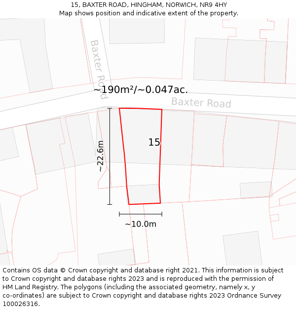 15, BAXTER ROAD, HINGHAM, NORWICH, NR9 4HY: Plot and title map