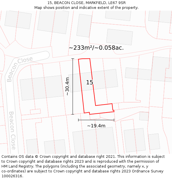 15, BEACON CLOSE, MARKFIELD, LE67 9SR: Plot and title map
