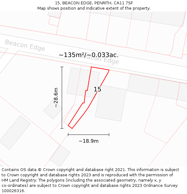 15, BEACON EDGE, PENRITH, CA11 7SF: Plot and title map
