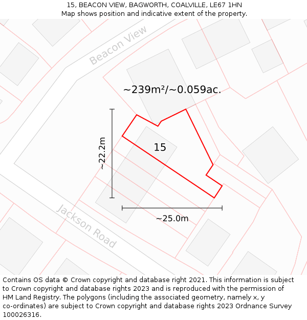 15, BEACON VIEW, BAGWORTH, COALVILLE, LE67 1HN: Plot and title map