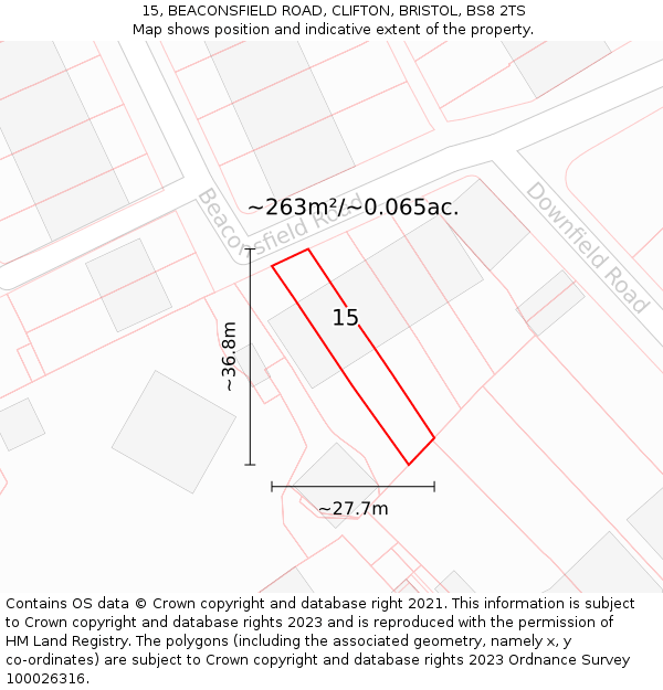 15, BEACONSFIELD ROAD, CLIFTON, BRISTOL, BS8 2TS: Plot and title map