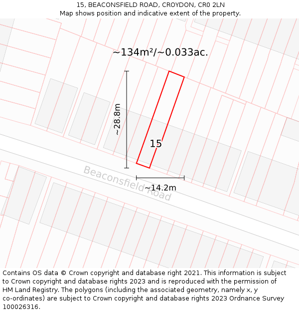 15, BEACONSFIELD ROAD, CROYDON, CR0 2LN: Plot and title map