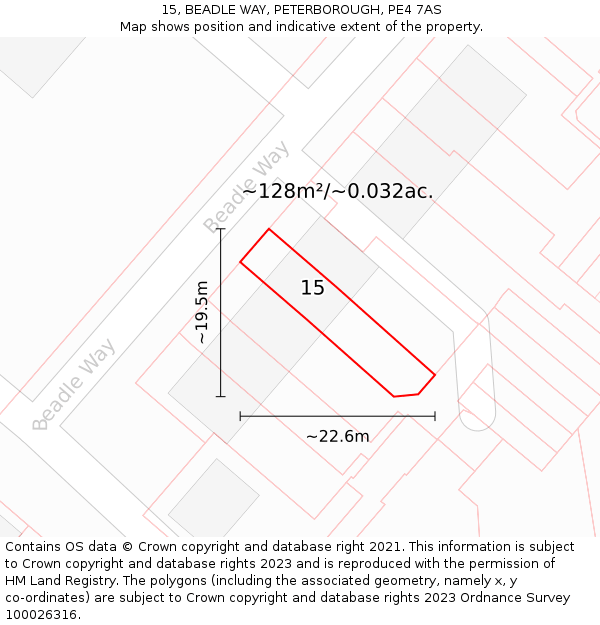 15, BEADLE WAY, PETERBOROUGH, PE4 7AS: Plot and title map