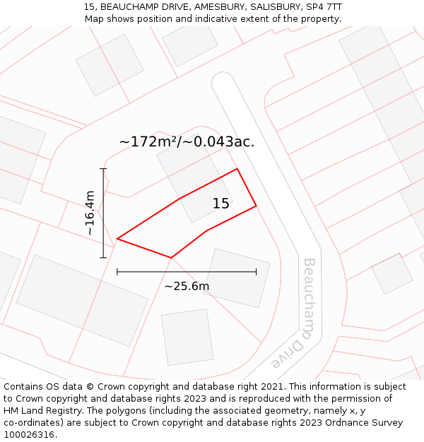 15, BEAUCHAMP DRIVE, AMESBURY, SALISBURY, SP4 7TT: Plot and title map