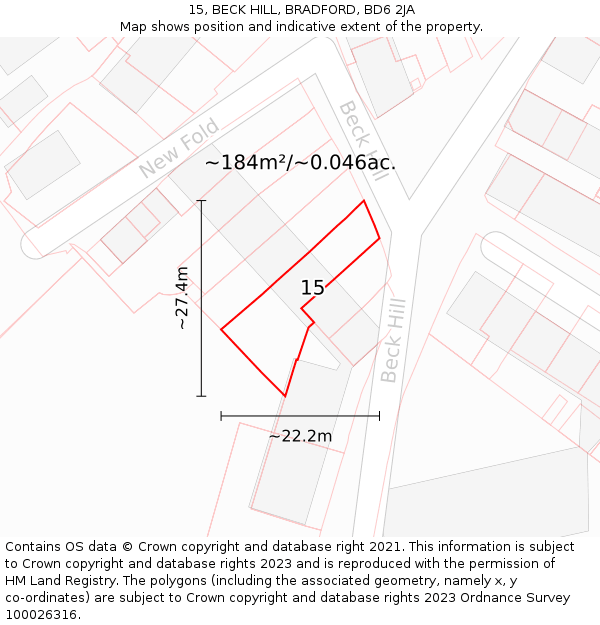 15, BECK HILL, BRADFORD, BD6 2JA: Plot and title map