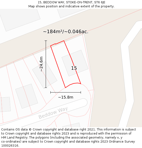 15, BEDDOW WAY, STOKE-ON-TRENT, ST6 6JE: Plot and title map