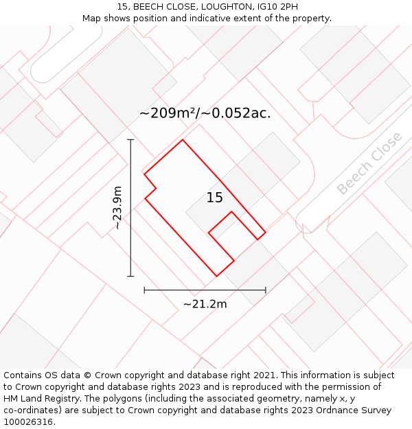 15, BEECH CLOSE, LOUGHTON, IG10 2PH: Plot and title map