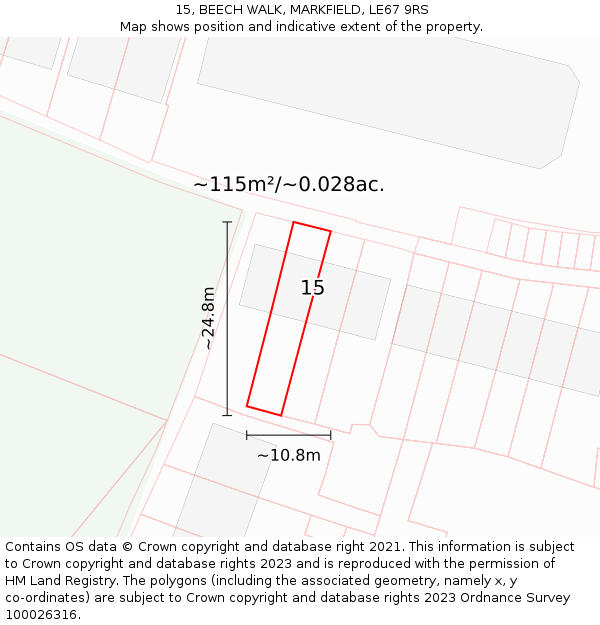 15, BEECH WALK, MARKFIELD, LE67 9RS: Plot and title map