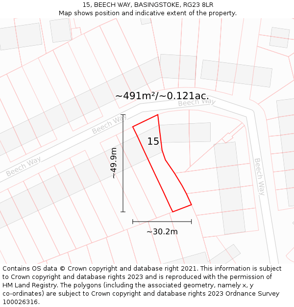 15, BEECH WAY, BASINGSTOKE, RG23 8LR: Plot and title map