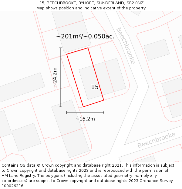 15, BEECHBROOKE, RYHOPE, SUNDERLAND, SR2 0NZ: Plot and title map