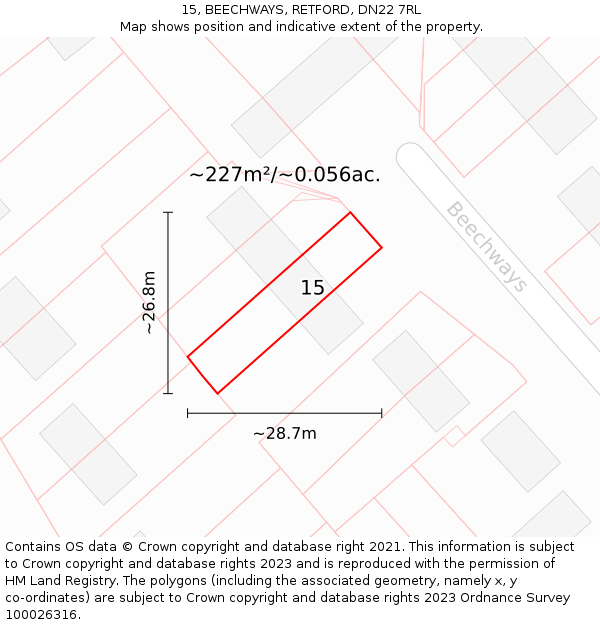 15, BEECHWAYS, RETFORD, DN22 7RL: Plot and title map