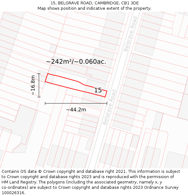 15, BELGRAVE ROAD, CAMBRIDGE, CB1 3DE: Plot and title map