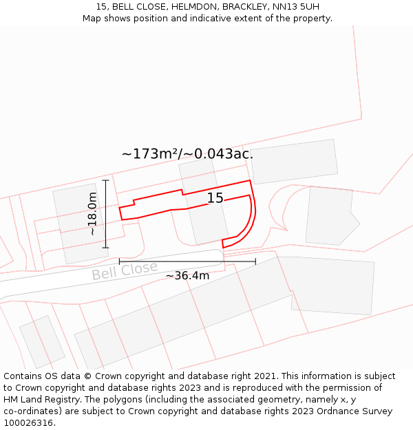 15, BELL CLOSE, HELMDON, BRACKLEY, NN13 5UH: Plot and title map