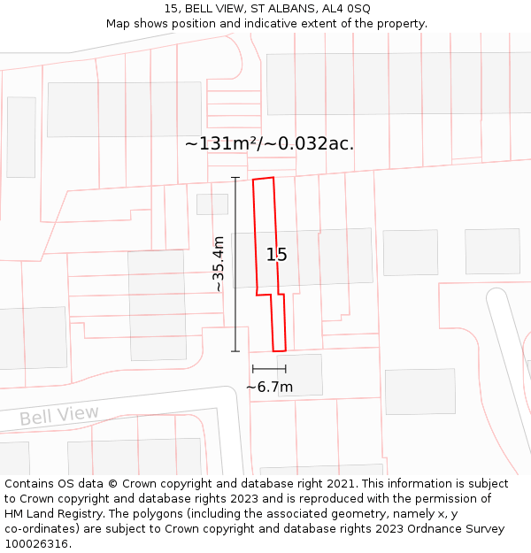 15, BELL VIEW, ST ALBANS, AL4 0SQ: Plot and title map