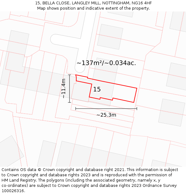 15, BELLA CLOSE, LANGLEY MILL, NOTTINGHAM, NG16 4HF: Plot and title map