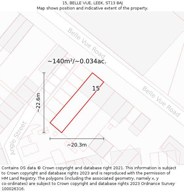 15, BELLE VUE, LEEK, ST13 8AJ: Plot and title map