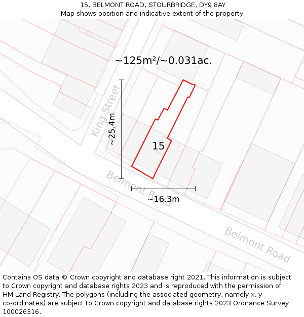 15, BELMONT ROAD, STOURBRIDGE, DY9 8AY: Plot and title map