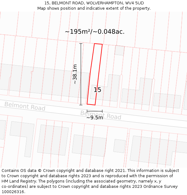 15, BELMONT ROAD, WOLVERHAMPTON, WV4 5UD: Plot and title map