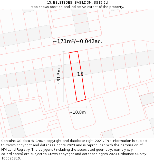 15, BELSTEDES, BASILDON, SS15 5LJ: Plot and title map