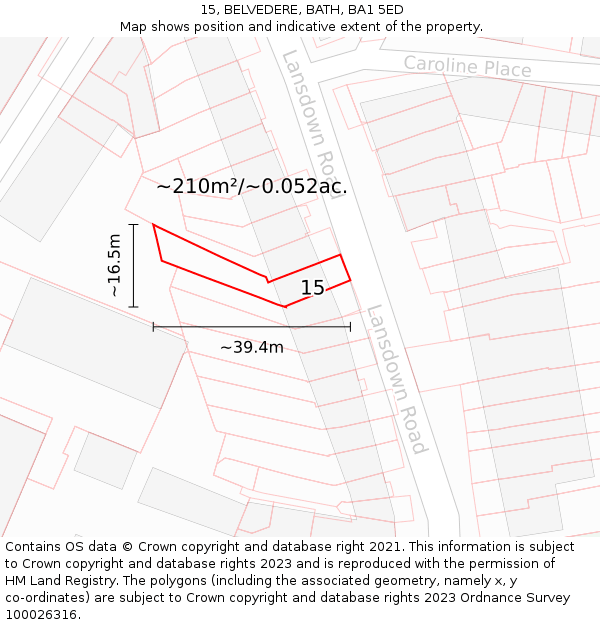 15, BELVEDERE, BATH, BA1 5ED: Plot and title map
