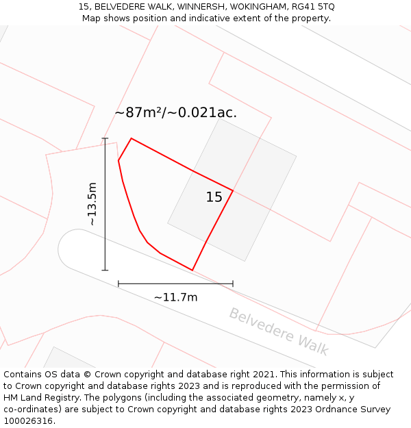 15, BELVEDERE WALK, WINNERSH, WOKINGHAM, RG41 5TQ: Plot and title map