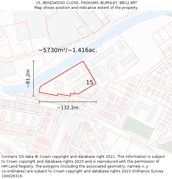 15, BENDWOOD CLOSE, PADIHAM, BURNLEY, BB12 8RT: Plot and title map