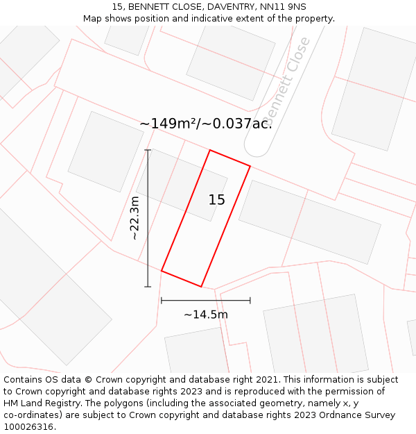 15, BENNETT CLOSE, DAVENTRY, NN11 9NS: Plot and title map