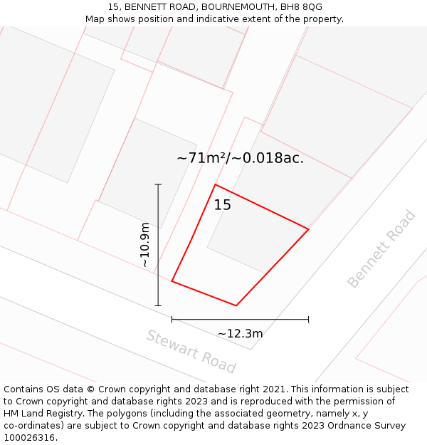 15, BENNETT ROAD, BOURNEMOUTH, BH8 8QG: Plot and title map