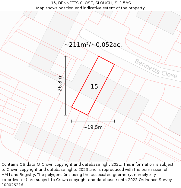 15, BENNETTS CLOSE, SLOUGH, SL1 5AS: Plot and title map