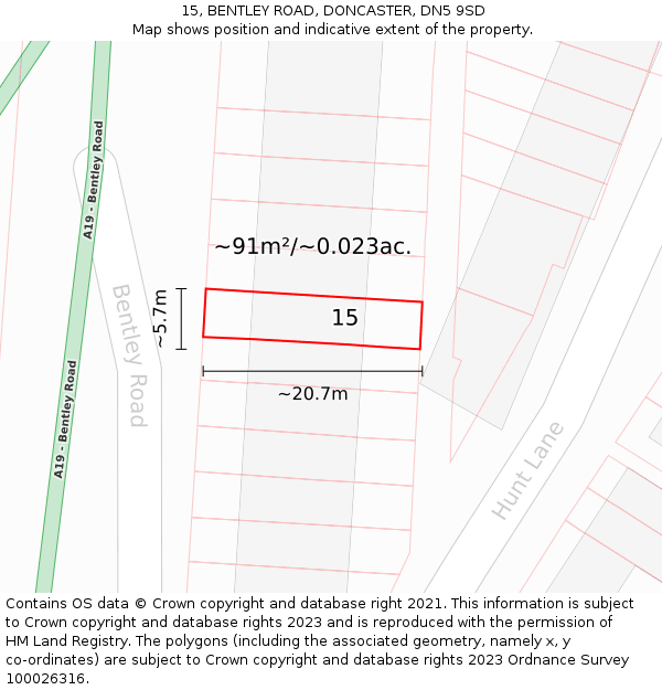 15, BENTLEY ROAD, DONCASTER, DN5 9SD: Plot and title map