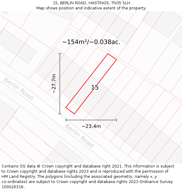 15, BERLIN ROAD, HASTINGS, TN35 5LH: Plot and title map