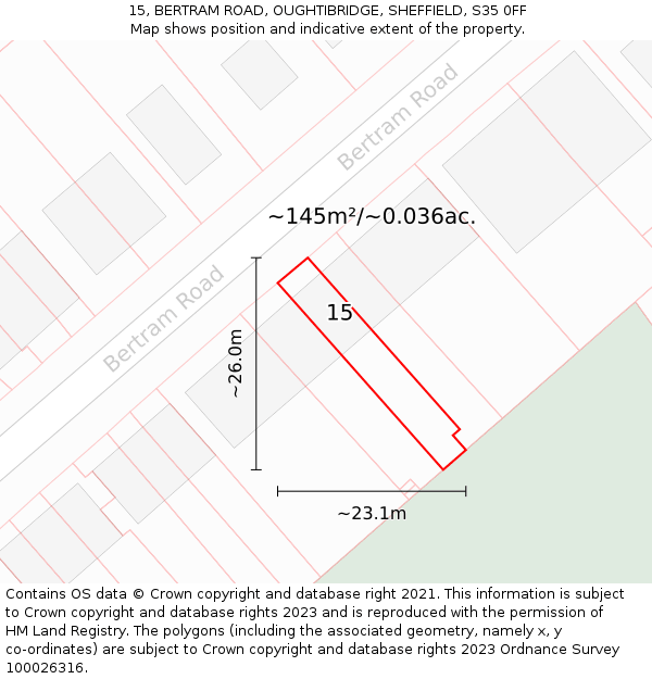 15, BERTRAM ROAD, OUGHTIBRIDGE, SHEFFIELD, S35 0FF: Plot and title map