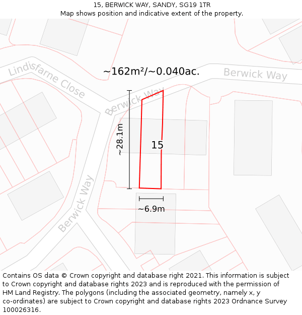 15, BERWICK WAY, SANDY, SG19 1TR: Plot and title map