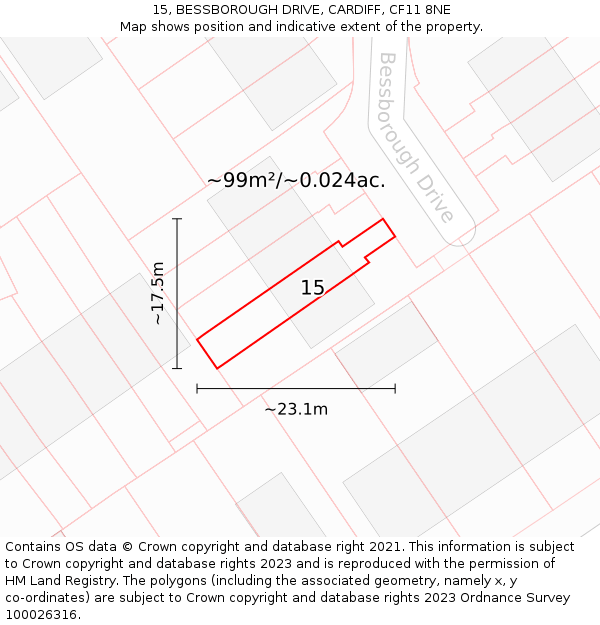 15, BESSBOROUGH DRIVE, CARDIFF, CF11 8NE: Plot and title map