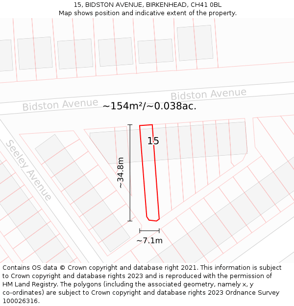 15, BIDSTON AVENUE, BIRKENHEAD, CH41 0BL: Plot and title map