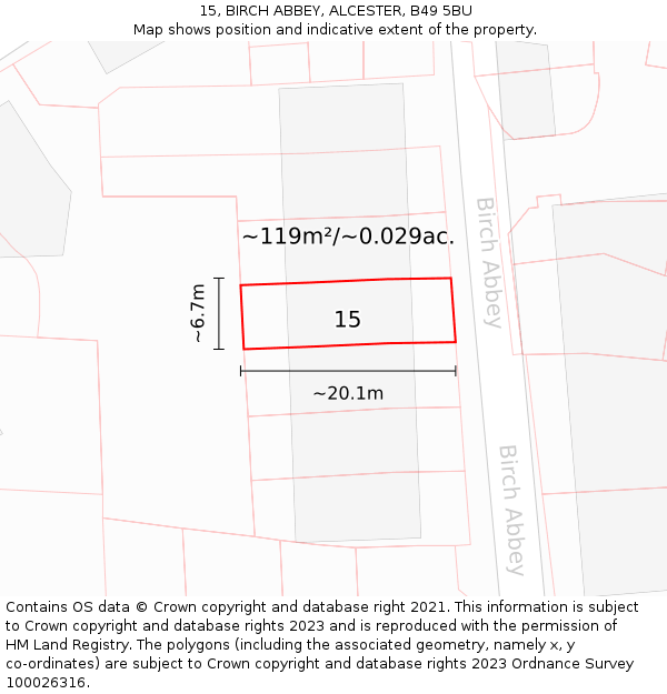 15, BIRCH ABBEY, ALCESTER, B49 5BU: Plot and title map