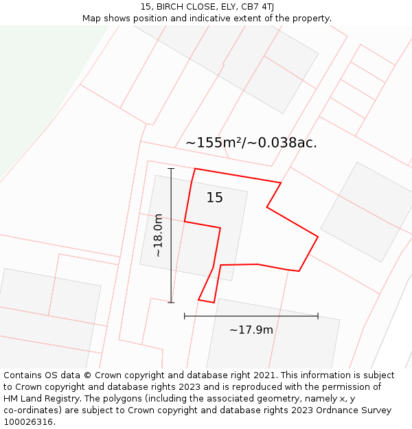 15, BIRCH CLOSE, ELY, CB7 4TJ: Plot and title map