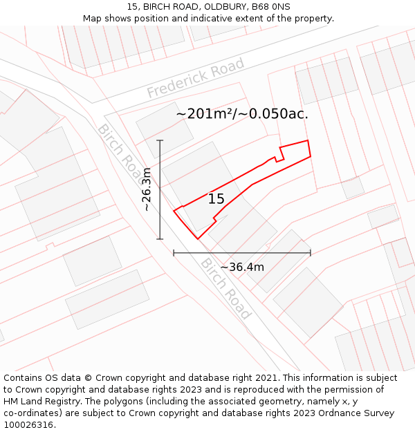 15, BIRCH ROAD, OLDBURY, B68 0NS: Plot and title map