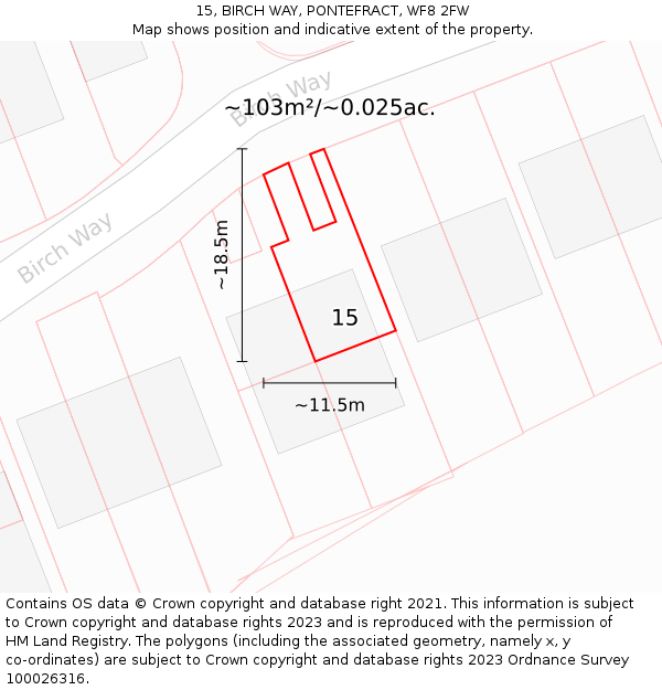 15, BIRCH WAY, PONTEFRACT, WF8 2FW: Plot and title map