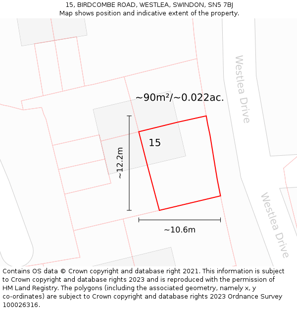 15, BIRDCOMBE ROAD, WESTLEA, SWINDON, SN5 7BJ: Plot and title map