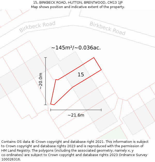 15, BIRKBECK ROAD, HUTTON, BRENTWOOD, CM13 1JP: Plot and title map